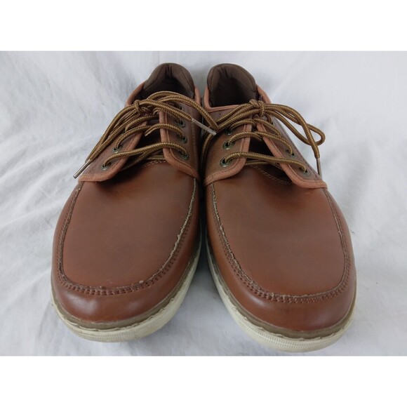 Skechers 65270 Brown Leather Shoes Loafers Boat Shoes Memory Foam Mens Size 8.5 - Picture 4 of 11